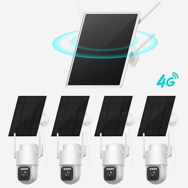 Newest 6MP Solar Outdoor Home Security System Night Vision 4G Dual Lens Wide Angle Camera SD Card Cloud Storage Options CMOS