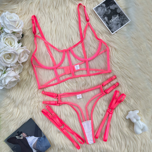 Lencería Sexy de Mujer, Estilo Europeo y Americano, con Malla Transparente, Diseño Moderno con Combinación de Colores Fluorescentes - Product Image 3