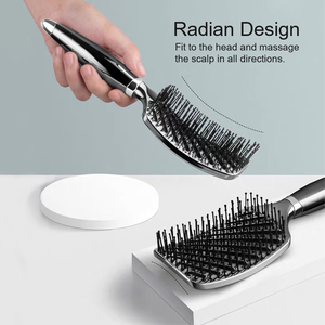 Cepillo de pelo de sarga para mujer, cerdas desenredadoras, pelo rizado y mojado, ergonómico, negro y plateado, cepillo de pelo para desenredar - Product Image 5