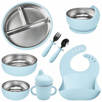 6 pièces, vaisselle pour bébé en acier inoxydable 304, outils de repas pour enfants, assiette à ventouse en silicone sans BPA avec bol divisé pour enfants