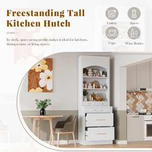 Modern 83.7-inch High Freestanding Kitchen Pantry Tall Kitchen Hutch with Faux Marble Top Kitchen <b>Storage</b> <b>Sideboard</b> - Product Image 2