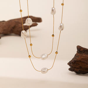 สร้อยคอไข่มุกสองชั้นแบบบาโรกฝรั่งเศสหรูหราสำหรับผู้หญิงสร้อยคอกระดูกไหปลาร้าไม่ซีดจาง - Product Image 4