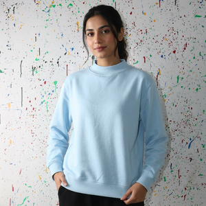 Sweat-shirt à col montant bleu ciel 100% coton, col large, fils fins - Product Image 1