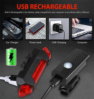 Hochleistungs-LED Wasserdichte USB-Aufladbare Fahrradbeleuchtung Kombination Lenkermontage PC Wiederaufladbare Batterie Beliebte Wahl