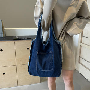 Dames Casual Grote Capaciteit Denim Schoudertas Nieuwe Modieuze Boodschappentas Met Luie Stijl Voor Studenten De Draagtas - Product Image 3