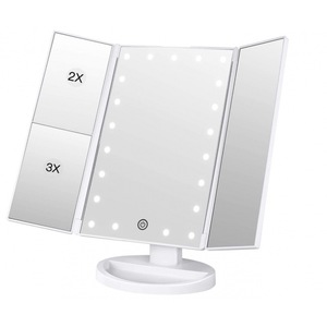 Miroir de maquillage éclairé par LED, 22 lumières, miroir de beauté à trois volets, lampe de table pliante alimentée par USB, cadre en plastique noir argenté - Product Image 5