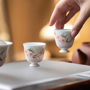 Guanlan White Porcelain Hand Painted Small Stem Teacup Ceramic Tasting Cup Kung Fu <b>Tea</b> <b>Set</b> Dehua Origin - Product Image 1
