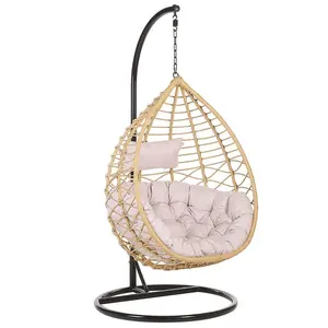 Güzel tasarım salıncak Rattan yumurta şekli sandalye dayanıklı açık Rattan mobilya hasır asılı koltuk sandalye ile yüzme havuzu
