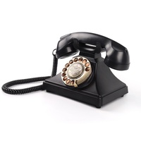 Téléphone fixe analogique rétro Shengtong 8606 noir/blanc avec numérotation rotative, fonctions de recomposition et de haut-parleur, filaire, classique et antique