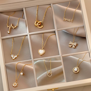 <span class=keywords><strong>Collana</strong></span> <span class=keywords><strong>con</strong></span> Ciondolo VKME in Acciaio Inossidabile Placcato Oro, Farfalla, Stella, Luna, Cuore, <span class=keywords><strong>Fiocco</strong></span>, Semplice <span class=keywords><strong>Collana</strong></span> <span class=keywords><strong>con</strong></span> Zirconi e <span class=keywords><strong>Perle</strong></span> per Donna - Product Image 1