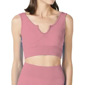 <b>Women's</b> Rosa Seamless Rib Knit Biker Sports Set With Removable Pads, 90% Polyamide 10% Elastane, Sleeveless Sporty Two-Piece Wor - Product Image 6