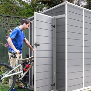 Venta caliente 6x6 pies Aspecto de <span class=keywords><strong>madera</strong></span> <span class=keywords><strong>Cobertizo</strong></span> de almacenamiento al aire libre Cobertizos de jardín de plástico para herramienta casera - Product Image 2