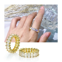 Bague Éternité Tendance en Argent Sterling 925 Plaqué Or avec Zircon, Motif Géométrique Baguette, Simple et Délicate, Idéale pour Mariage et Fêtes, Style Classique