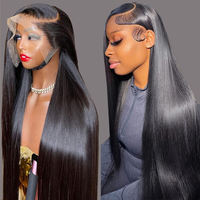 Peluca de Cabello Humano Virgen Brasileño con Frente de Encaje 360, Peluca Completa de Encaje HD sin Pegamento, Doble Trama, Larga, Negra, para Mujer