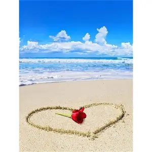 หัวใจชายหาดซีสเคปดอกกุหลาบ DIY 5D ภาพวาดเพชรโดยจำนวนชุดแฟชั่นผนังศิลปะผ้าใบภาพวาดสีเพชร
