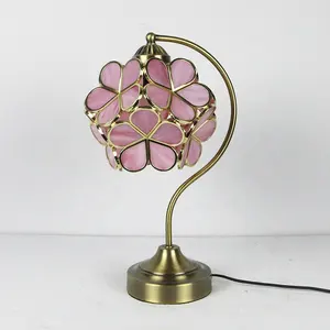 LongHuiJing Tiffany pembe Petal lamba akdeniz başucu masa lambaları vitray lamba