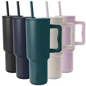 Gemi hazır çift duvar vakum yalıtımlı paslanmaz çelik bardak 40oz Tumbler kolu ile hasır kapak toptan toplu