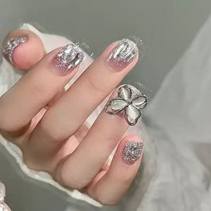 <span class=keywords><strong>Uñas</strong></span> postizas acrílicas de cobertura completa, hechas a máquina, <span class=keywords><strong>con</strong></span> diseño de leopardo negro, estilo French Press, 24 unidades, cuadradas medianas, color nude, <span class=keywords><strong>con</strong></span> línea dorada delgada y adhesivo. - Product Image 6
