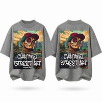 T-shirt imprimé décontracté à manches courtes et col rond en coton 100% tricoté, 300 grammes, motif vierge, coupe lourde, MIXED EMOTION