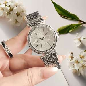 Reloj de cuarzo de acero inoxidable para mujer, caja redonda, pantalla analógica, esfera con números romanos, cierre plegable, reloj elegante de moda - Product Image 1