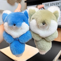 Vente en gros de porte-clés en vraie fourrure de renard, pendentif, accessoires de sac fabriqués à la main, grande taille 23cm, porte-clés coloré en fourrure de renard en peluche