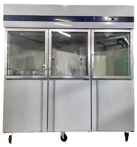 Commercial 6-Door Stainless Steel and Glass Door Refrigerator | Double Glass Display & Solid Door Bottom Chiller for Restaurants