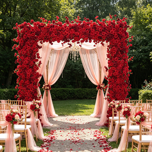 Arco de Rosas Rojas Ecológico, Duradero y Hecho a Mano de Alta Calidad Personalizado por DKB, Arco de Flores Cuadrado para Decoración de Fondo de Boda - Product Image 1