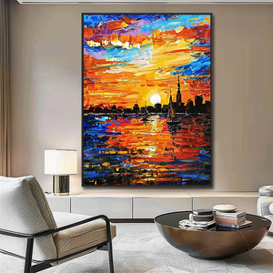 <span class=keywords><strong>Peinture</strong></span> à l'huile sur toile <span class=keywords><strong>de</strong></span> style moderne faite à la main, <span class=keywords><strong>coucher</strong></span> <span class=keywords><strong>de</strong></span> <span class=keywords><strong>soleil</strong></span> sur la <span class=keywords><strong>plage</strong></span>, décoration murale, peintures à l'huile <span class=keywords><strong>de</strong></span> paysage, art mural abstrait - Product Image 3