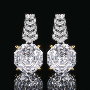 Fashion Eco-friendly Copper Rose Cut 14-12MM White Zircon Temperament Bridal Necklace <b>Earrings</b> Ring Jewelry <b>Set</b> for Wedding - Product Image 5