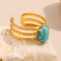 Dreamshow Summer Vibe Series Bague plaquée or turquoise Bague multicouche étanche Bijoux en acier inoxydable