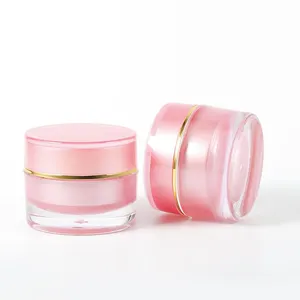 Toples Krim Kosmetik Mewah 10G, Wadah Kosong Dua Dinding Kosmetik Plastik Pink untuk Balsem Bibir dengan Tutup