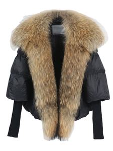 <span class=keywords><strong>Giacca</strong></span> Puffer Corta <span class=keywords><strong>Nera</strong></span> da <span class=keywords><strong>Donna</strong></span> con Collo in Pelliccia di Procione <span class=keywords><strong>Oversize</strong></span> - Cappotto Invernale Caldo in Piumino - Product Image 1