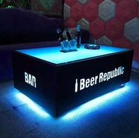 Table de bar LED personnalisée avec logo, pour discothèque, pub, table éclairée en acier inoxydable, verre trempé, miroir abyssal