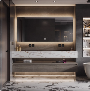 Lavabo moderne en <span class=keywords><strong>dalle</strong></span> de roche pour la maison et l'hôtel avec miroir <span class=keywords><strong>LED</strong></span> résistant à l'eau conception directe en usine pour salle de bain - Product Image 3