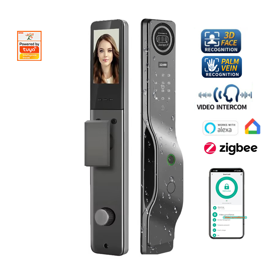 Tuya WiFi Smart Security Camera Lock 3D Face Fingerprint Recognition IP65 Waterproof Aluminum Wood Doors Supports 22 Memory Card · image 3
