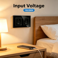 Prise murale UBARO série F 157 mm UE, 2 ports USB, 16 A, double Schuko, panneau en verre trempé ABS, blanc