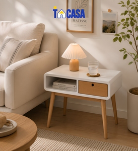 Bureau de travail scandinave moderne convertible en bois d'hévéa, MDF et placage de frêne, finition naturelle - Product Image 1