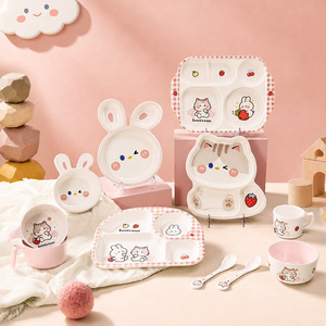 Set di Stoviglie per Bambini Hills in Melamina di Grado Alimentare, Piatto Diviso con Motivi di Gatti e Conigli, Ciotola per lo Svezzamento - Product Image 3