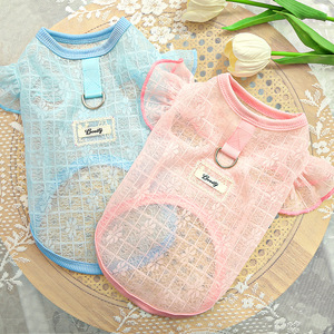 Pet Mesh Vest Lace Flutter Sleeve Top <b>For</b> Dogs <b>Cats</b> Ultra Lightweight Breathable Summer <b>Clothes</b> Pink Blue - Product Image 1