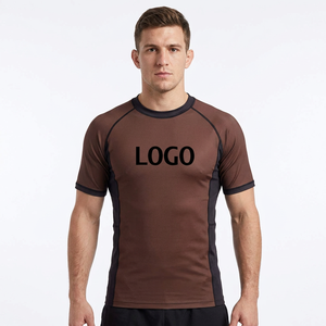 T-shirt de compression MMA marron-noir de qualité supérieure, ajusté, anti-humidité, avec logo numérique imprimé sur le devant, 220g, vêtement d'arts martiaux - Product Image 1