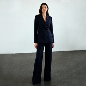 Nuovo <span class=keywords><strong>Blazer</strong></span> Elegante da Donna <span class=keywords><strong>Blu</strong></span> <span class=keywords><strong>Navy</strong></span> 2025 con Risvolto a Tacca, Doppiopetto e Colletto Bordato, Abbigliamento Formale da Ufficio - Product Image 3