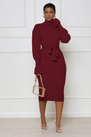 Robe pull à col haut pour femmes, vêtements d'automne et d'hiver, tricot solide, manches longues, longue, Sexy, moulante, nouvelle mode