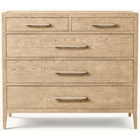 Commode à 5 tiroirs en chêne naturel moderne, personnalisable, avec poignées métalliques, pour chambre à coucher – Meilleure vente