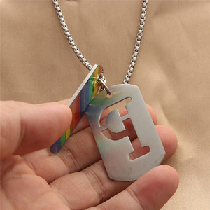 <b>Titanium</b> Steel P Letter Pendant Rainbow Colorful Themed Men's Necklace Everyday Wear Geometric Retro Style 280633 - Product Image 3