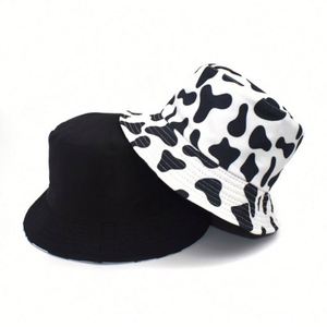 Custom Logo New Fashion Black All Over Cow Print <b>Bucket</b> <b>Hats</b> <b>Reversible</b> Animal Printed Fisherman <b>Hat</b> Promotion Gift - Product Image 1