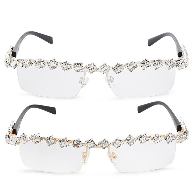 Luxury Designer Bing Bling Diamonds Clear Lens Fashion Sunglasses Women Small Rectangle Hand Made Sun Glasses for Etsy Artfire