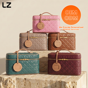 Sac de toilette matelassé en jean LZ personnalisable, trousse de <span class=keywords><strong>maquillage</strong></span> de voyage, organiseur de coiffeuse pour femme avec sangle de bagage et étiquette personnalisée - Product Image 5