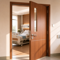Porte intérieure de salle de patient en HPL stratifié, finition traditionnelle personnalisée, avec fenêtre d'observation en verre et ferme-porte dissimulé