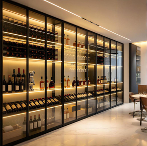 Mueble Bar para Vino Personalizado para el Hogar, Vitrina de Vino de Esquina con Puerta de Vidrio Templado e Iluminación LED, con Estante para Colgar Copas de Vino - Product Image 1