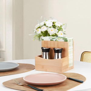 Boîte de rangement en bambou à plusieurs compartiments pour table de cuisine, support à épices, porte-serviettes en papier, plateau de service - Product Image 1